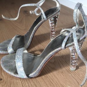 Stuart Weitzman sparkly open toe heels, size 7